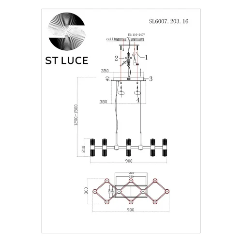 Люстра подвесная LED Gemina SL6007.203.16 ST-Luce прозрачная на 16 ламп, основание латунь в стиле современный  фото 4