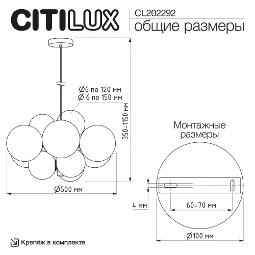 Люстра подвесная Ортон / Orton CL202292 Citilux янтарная на 12 ламп, основание чёрное в стиле современный шар фото 2