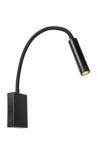 Бра с выключателем Alec 03246/03/30 Lucide чёрный на 1 лампа, основание чёрное в стиле классический гибкая ножка для чтения
