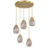 Светильник подвесной L 10034/5 Reccagni Angelo прозрачный разноцветный 5 ламп, основание матовое золото в стиле классический современный выдувное