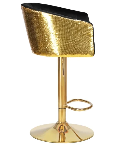 Стул барный 5025_GoldBase_Shiny-LM DARCY GOLD SHINY, цвет сиденья черный велюр с золотыми пайетками, цвет основания золото Dobrin, чёрный/велюр, ножки/металл/золотой, размеры - 860*1070***510*460 фото 3