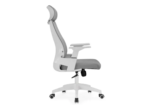 Компьютерное кресло Flok gray / white 15607 Woodville, серый/сетка, ножки/пластик/белый, размеры - *1240***620*660 фото 4