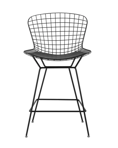 Стул полубарный с низкой спинкой Bertoia, черный, с черной подушкой  УТ000004222 Stool Group, чёрный/экокожа, ножки/металл/чёрный, размеры - ****530*680 фото 3