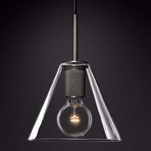 Светильник подвесной RH Utilitaire Funnel Pendant Black 123648-22 ImperiumLoft прозрачный 1 лампа, основание бронзовое в стиле лофт 