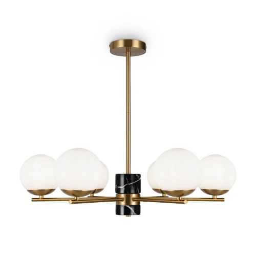 Люстра на штанге Marble FR5230PL-06BS Freya белая на 6 ламп, основание латунь в стиле современный шар фото 8