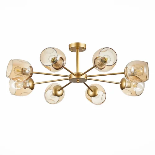 Люстра потолочная Pallo SLE155412-08 Evoluce янтарная на 8 ламп, основание золотое в стиле модерн шар фото 2