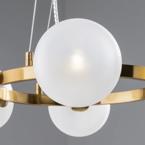 Люстра подвесная Donuts FR5444PL-06BS Freya белая на 6 ламп, основание латунь в стиле современный арт-деко молекула шар фото 7