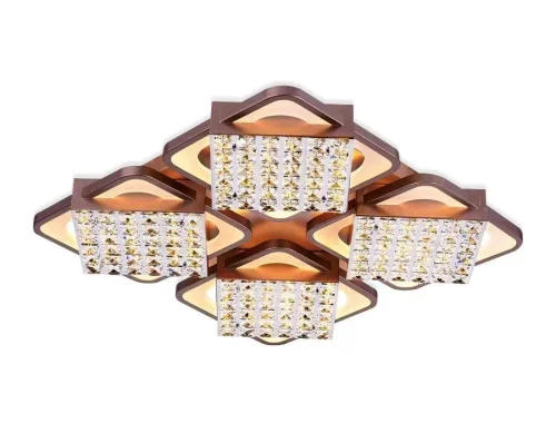 Люстра потолочная LED с пультом Cristal akril FA129 Ambrella light коричневая на 1 лампа, основание коричневое в стиле хай-тек с пультом квадраты