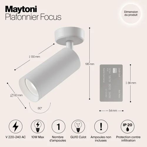 Светильник накладной Focus C017CW-01W Maytoni белый на 1 лампу, основание белое в стиле современный круглый фото 11