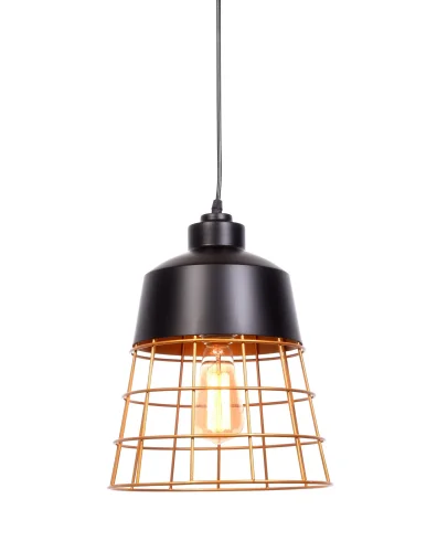 Светильник подвесной Bagsy LDP 7933-1 BK Lumina Deco золотой чёрный 1 лампа, основание чёрное в стиле современный лофт 