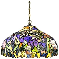 Люстра подвесная Тиффани 867-806-03 Velante разноцветная на 3 лампы, основание бронзовое коричневое в стиле тиффани цветы