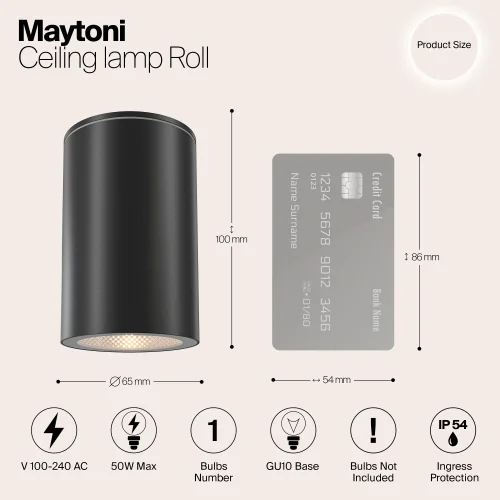 Светильник накладной Roll O307CL-01B Maytoni чёрный на 1 лампу, основание чёрное в стиле современный круглый фото 5