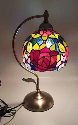 Настольная лампа Тиффани 828-804-01 Velante разноцветная 1 лампа, основание коричневое бронзовое металл в стиле тиффани цветы фото 3