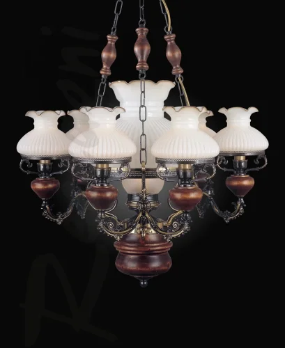 Люстра подвесная  L 634/6+1 Reccagni Angelo бежевая белая на 6 ламп, основание коричневое бронзовое в стиле кантри выдувное фото 3