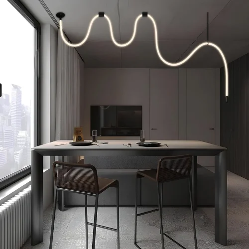 Светильник подвесной LED Thread 10388B Black LOFT IT белый на 1 лампу, основание чёрное в стиле хай-тек современный минимализм гибкий неон фото 5