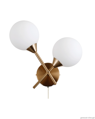 Бра с выключателем Molecule V10843-2W Moderli белый на 2 лампы, основание золотое в стиле современный молекула шар