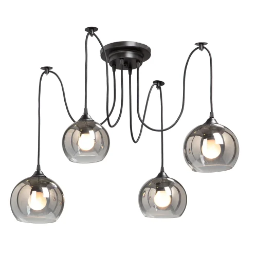 Люстра подвесная V4289-1/4PL Vitaluce чёрная серая на 4 лампы, основание чёрное в стиле лофт шар