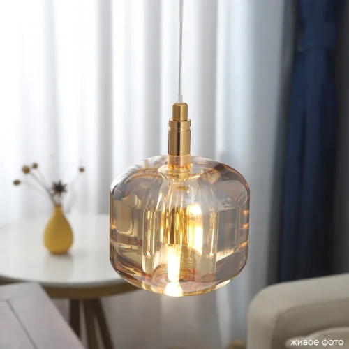 Светильник подвесной BOX SP1 GOLD/AMBER Crystal Lux янтарный на 1 лампу, основание золотое в стиле современный фото 8
