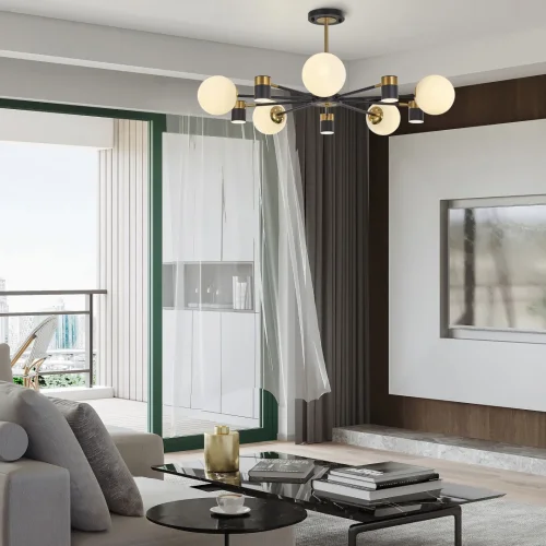Люстра потолочная LED Ferrara-71040 274802/10 BK/GD Arte Milano белая на 10 ламп, основание чёрное в стиле современный фото 2