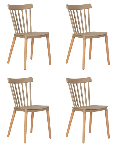 Стул обеденный набор 4 шт. SET-4 687PP-LMZL THEO, цвет сиденья бежевый (GR-03), цвет основания светлый бук Dobrin, /полимер, ножки/дерево/светлый бук, размеры - *840***460*500