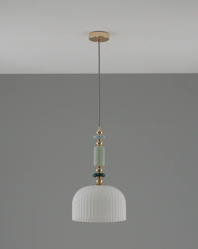 Светильник подвесной Charm V10903-P Moderli белый 1 лампа, основание золотое в стиле современный выдувное фото 2