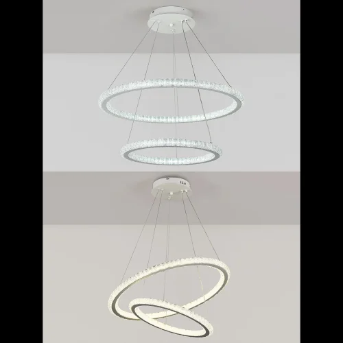 Люстра подвесная с пультом LED LAMPS 81292 Natali Kovaltseva белая на 1 лампа, основание белое в стиле современный хай-тек с пультом кольца яндекс алиса сири фото 2
