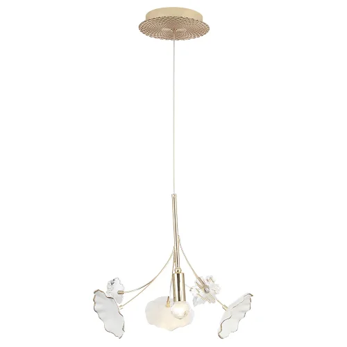 Светильник подвесной MARGO SP1 Crystal Lux прозрачный белый 1 лампа, основание золотое в стиле флористика  фото 2