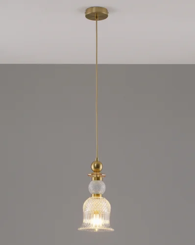 Светильник подвесной Glassy V10905-P Moderli прозрачный 1 лампа, основание золотое в стиле современный выдувное