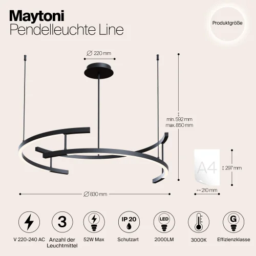 Светильник подвесной LED Line MOD054PL-L52B3K Maytoni чёрный на 1 лампу, основание чёрное в стиле современный хай-тек фото 8