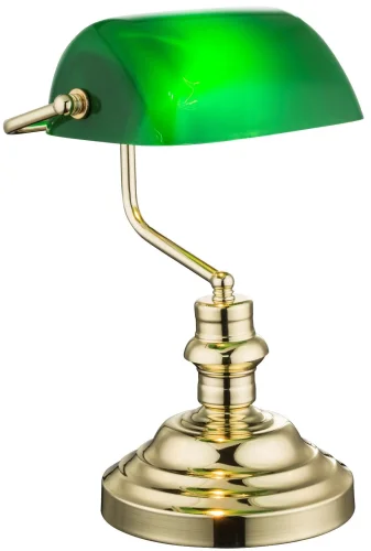 Настольная лампа ANTIQUE 2491K Globo зелёная 1 лампа, основание латунь металл в стиле для кабинета, офиса классический 