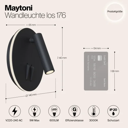 Бра с выключателем LED ios 176 C176-WL-01-6W-B Maytoni чёрный на 1 лампу, основание чёрное в стиле современный фото 5