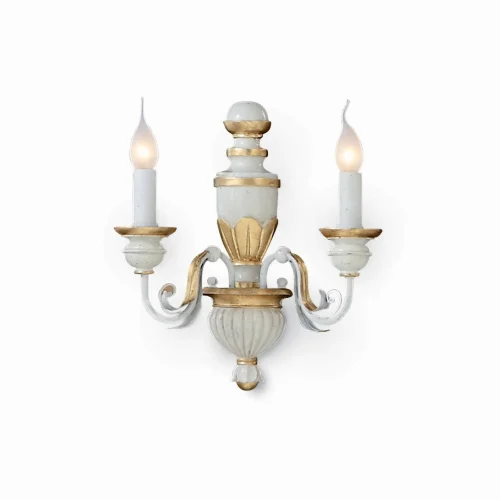 Бра FIRENZE AP2 BIANCO ANTICO Ideal Lux без плафона на 2 лампы, основание золотое белое в стиле классический 