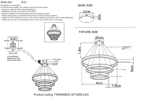 Люстра подвесная LED с пультом FERNANDO SP158W LED BLACK/GOLD Crystal Lux чёрная на 1 лампу, основание чёрное в стиле современный кольца с пультом фото 4