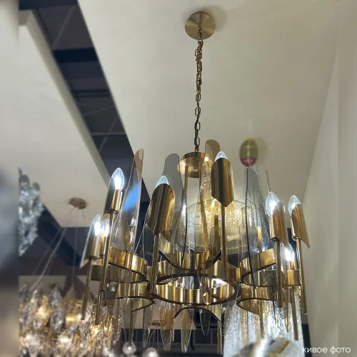 Люстра подвесная CASA SP-PL12 BRASS Crystal Lux серая янтарная на 12 ламп, основание латунь в стиле современный фото 6