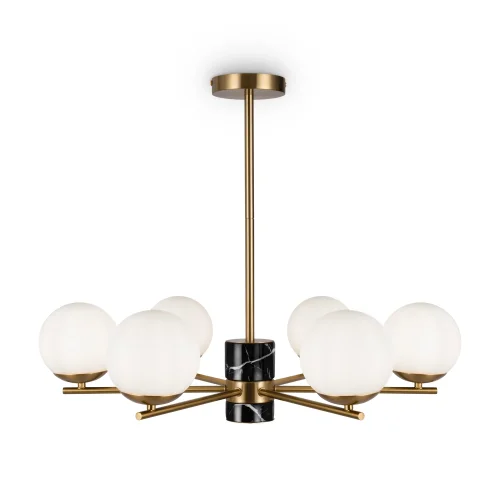 Люстра на штанге Marble FR5230PL-06BS Freya белая на 6 ламп, основание латунь в стиле современный шар фото 7
