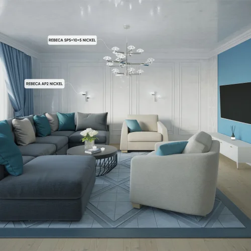 Люстра подвесная REBECA SP5+10+5 NICKEL Crystal Lux прозрачная на 20 ламп, основание никель в стиле современный фото 5 Люстра подвесная REBECA SP5+10+5 NICKEL Crystal Lux прозрачная на 20 ламп, основание никель в стиле современный фото 5