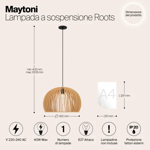 Светильник подвесной Roots MOD195PL-01W1 Maytoni бежевый на 1 лампу, основание чёрное в стиле кантри современный фото 8
