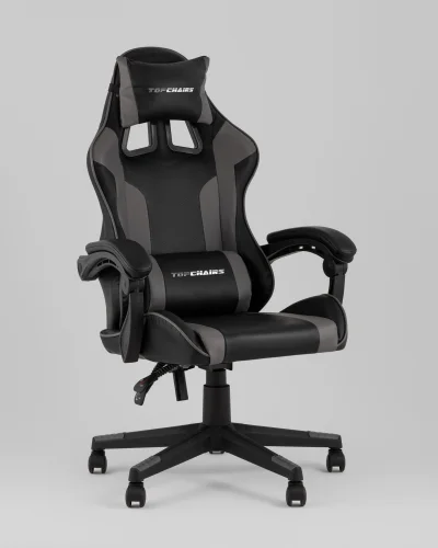 Кресло спортивное TopChairs Commander, черно-серый УТ000039476 Stool Group, чёрный/экокожа, ножки/полимер/чёрный, размеры - 1170*1270***710*710