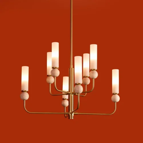 Люстра на штанге Sunspot FR5482CL-08BS Freya белая на 8 ламп, основание латунь в стиле современный фото 14 Люстра на штанге Sunspot FR5482CL-08BS Freya белая на 8 ламп, основание латунь в стиле современный фото 14