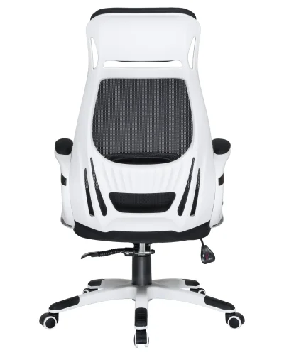 Офисное кресло для руководителей 109BL_White-LMR STEVEN WHITE, цвет белый пластик, чёрная ткань Dobrin, чёрный/сетка, ножки/металл/белый, размеры - 1210*1270***720*720 фото 5