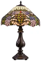 Настольная лампа Тиффани 842-804-01 Velante разноцветная 1 лампа, основание коричневое металл в стиле тиффани цветы