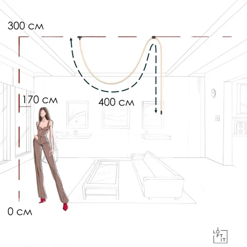 Светильник подвесной LED Thread 10388A Black LOFT IT белый на 1 лампу, основание чёрное в стиле хай-тек современный минимализм гибкий неон фото 6