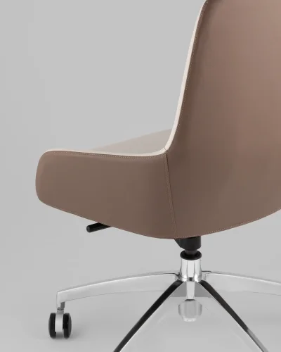 Кресло офисное TopChairs Soulo, бежевый, коричневый УТ000039419 Stool Group, бежевый/экокожа, ножки/металл/хром, размеры - *1005**** фото 6