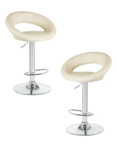 Стул барный набор 2 шт. SET-2 5001-LM MIRA , цвет сиденья кремовый, цвет основания хром Dobrin, /экокожа, ножки/металл/хром, размеры - 790*1020***535*470