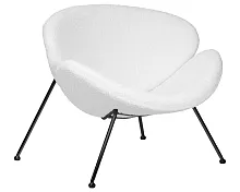 Кресло дизайнерское  72-LMO EMILY, цвет сиденья букле белый, цвет основания черный Dobrin, белый/букле, ножки/металл/чёрный, размеры - ****810*780