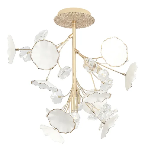 Люстра потолочная MARGO PL4 Crystal Lux белая прозрачная на 4 лампы, основание золотое в стиле флористика 