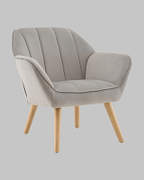 Кресло Руди серебристый УТ000040115 Stool Group, серебряный/велюр, ножки/массив гевеи/бежевый коричневый, размеры - *750****мм