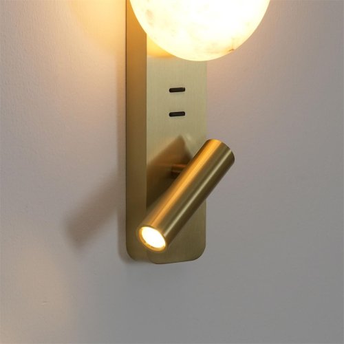 Бра с выключателем LED Albergo 7164/9WL Odeon Light белый на 2 лампы, основание золотое бронзовое в стиле хай-тек для чтения фото 5