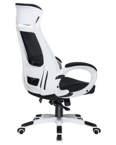 Офисное кресло для руководителей 109BL_White-LMR STEVEN WHITE, цвет белый пластик, чёрная ткань Dobrin, чёрный/сетка, ножки/металл/белый, размеры - 1210*1270***720*720 фото 4