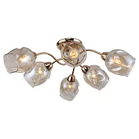 Люстра потолочная Cochise GRLSP-8086 Lussole янтарная на 6 ламп, основание золотое в стиле классический 